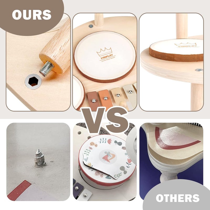 Vanplay Drum Set for Toddler - Toys for 2 3 4 Year Old Girls Boy Gifts - 9 in 1 Wooden Montessori Musical Instruments with Xylophone for Kids 3-5, Christmas Birthday Gifts for Toddlers 2-4 - Image 4